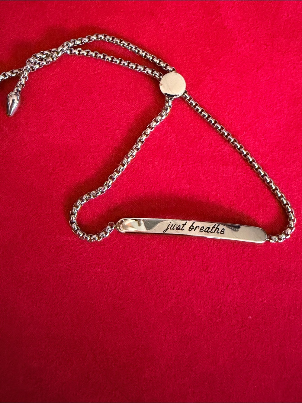Silver Inspirational 'Just Breathe' Adjustable Bar Bracelet